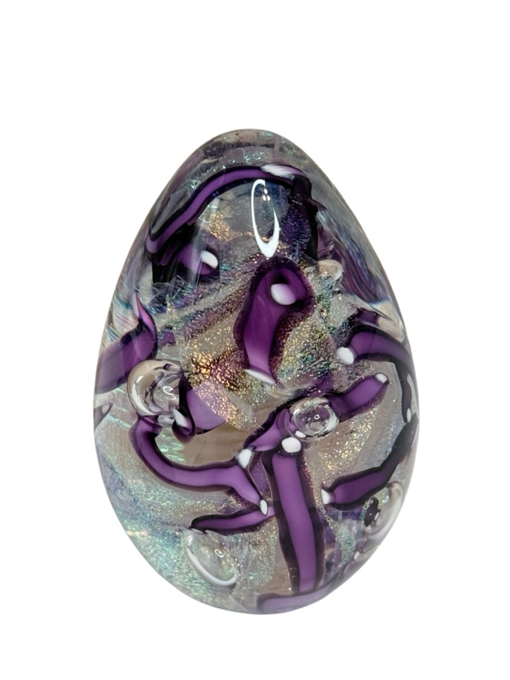 Glass Eye Studio (GES) dichroic art glass egg paperweight decor